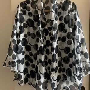 Women’s Black & White Polka Dot Sheer Blouse 2-Piece Set with Tank Shell